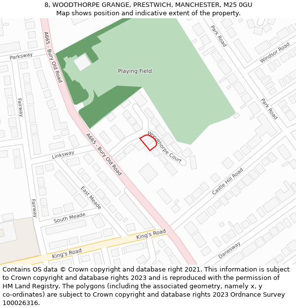 8, WOODTHORPE GRANGE, PRESTWICH, MANCHESTER, M25 0GU: Location map and indicative extent of plot