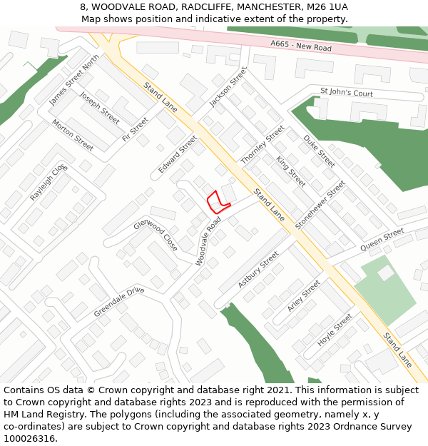 8, WOODVALE ROAD, RADCLIFFE, MANCHESTER, M26 1UA: Location map and indicative extent of plot