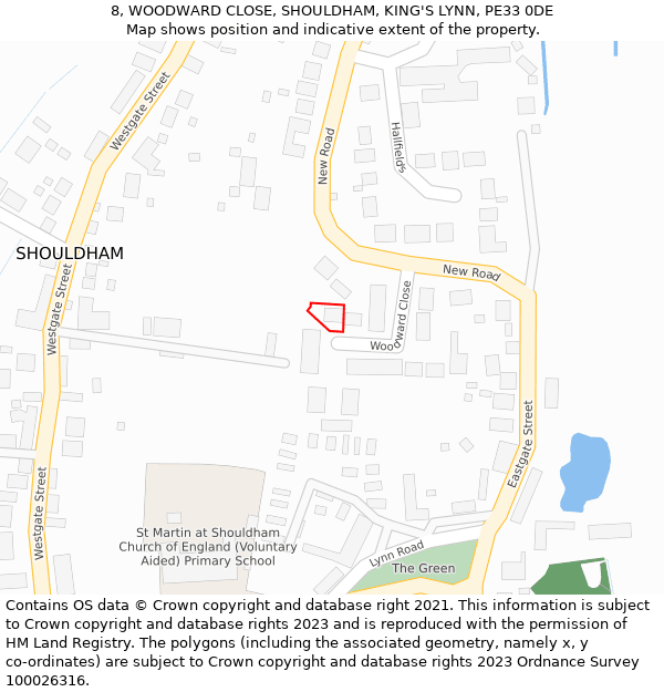 8, WOODWARD CLOSE, SHOULDHAM, KING'S LYNN, PE33 0DE: Location map and indicative extent of plot