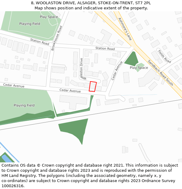 8, WOOLASTON DRIVE, ALSAGER, STOKE-ON-TRENT, ST7 2PL: Location map and indicative extent of plot