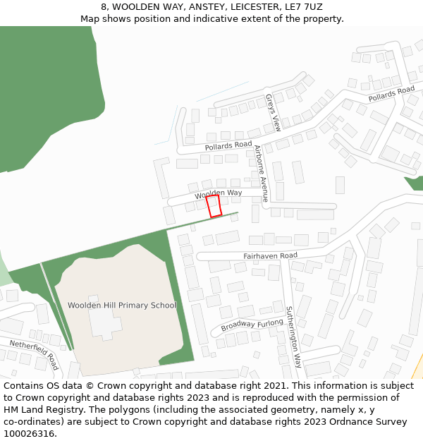 8, WOOLDEN WAY, ANSTEY, LEICESTER, LE7 7UZ: Location map and indicative extent of plot