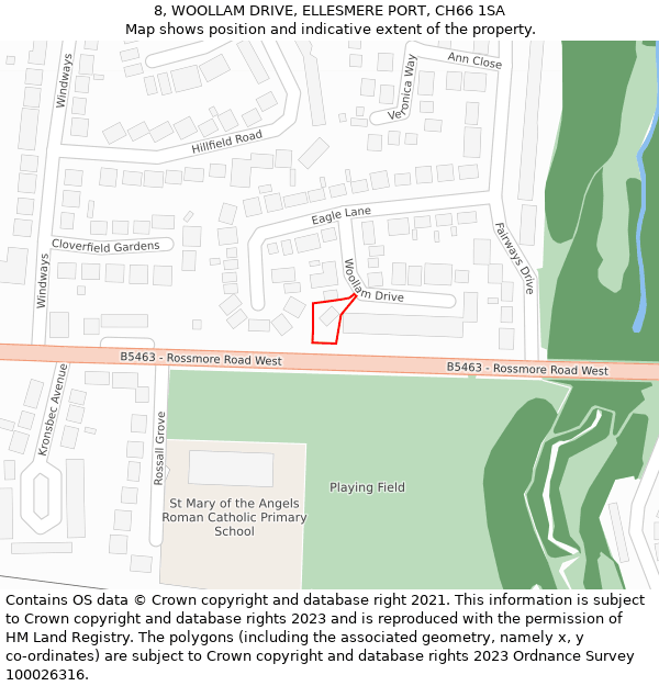 8, WOOLLAM DRIVE, ELLESMERE PORT, CH66 1SA: Location map and indicative extent of plot