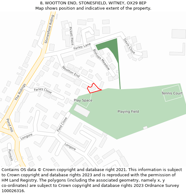 8, WOOTTON END, STONESFIELD, WITNEY, OX29 8EP: Location map and indicative extent of plot