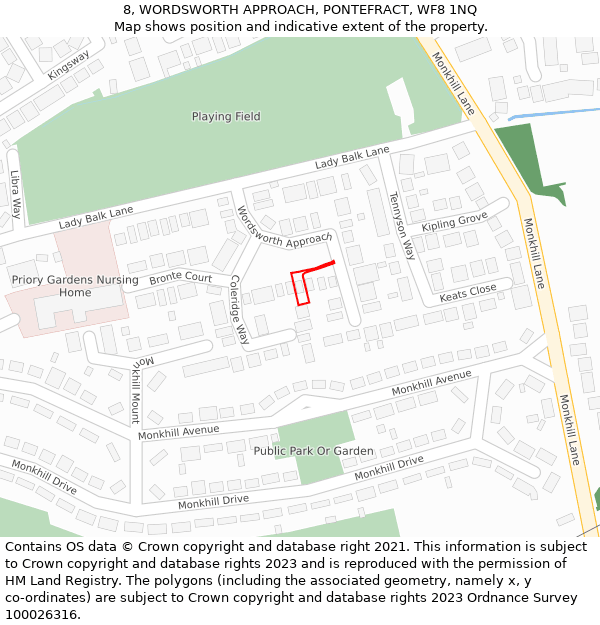 8, WORDSWORTH APPROACH, PONTEFRACT, WF8 1NQ: Location map and indicative extent of plot