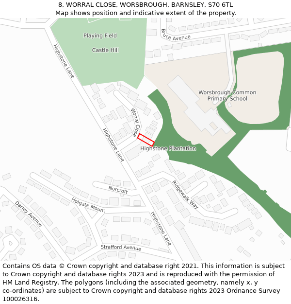 8, WORRAL CLOSE, WORSBROUGH, BARNSLEY, S70 6TL: Location map and indicative extent of plot