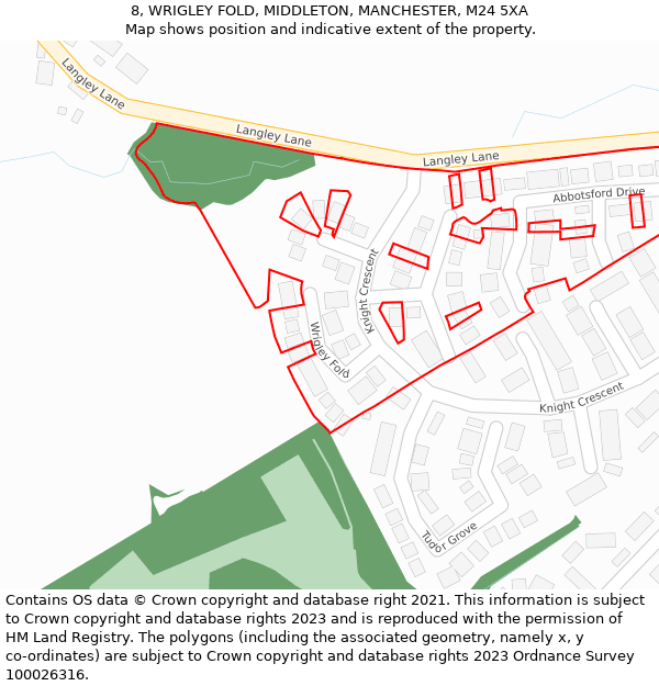 8, WRIGLEY FOLD, MIDDLETON, MANCHESTER, M24 5XA: Location map and indicative extent of plot