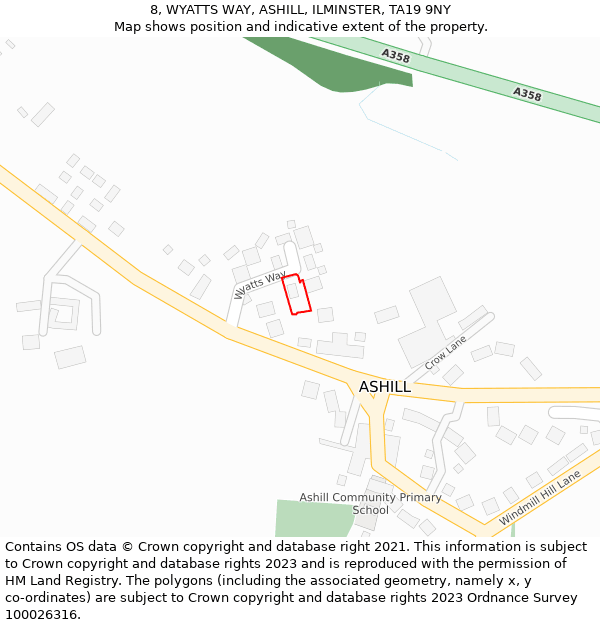 8, WYATTS WAY, ASHILL, ILMINSTER, TA19 9NY: Location map and indicative extent of plot