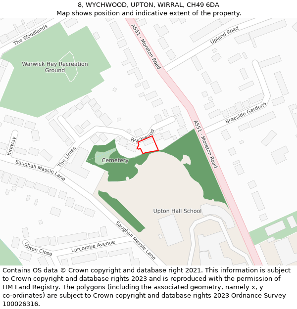 8, WYCHWOOD, UPTON, WIRRAL, CH49 6DA: Location map and indicative extent of plot