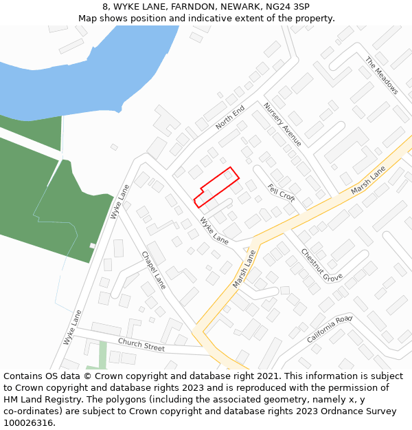 8, WYKE LANE, FARNDON, NEWARK, NG24 3SP: Location map and indicative extent of plot