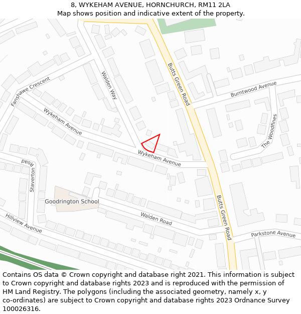 8, WYKEHAM AVENUE, HORNCHURCH, RM11 2LA: Location map and indicative extent of plot