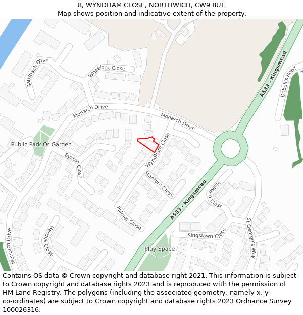 8, WYNDHAM CLOSE, NORTHWICH, CW9 8UL: Location map and indicative extent of plot