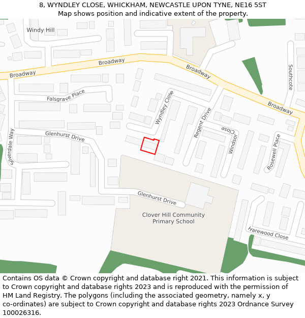 8, WYNDLEY CLOSE, WHICKHAM, NEWCASTLE UPON TYNE, NE16 5ST: Location map and indicative extent of plot