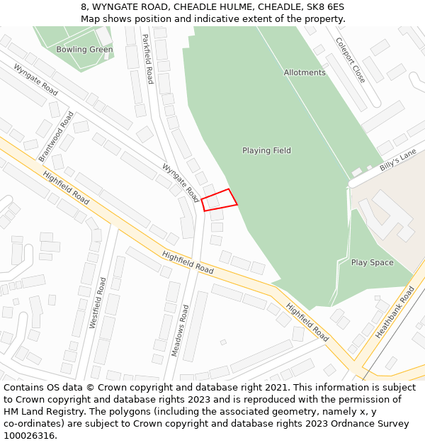 8, WYNGATE ROAD, CHEADLE HULME, CHEADLE, SK8 6ES: Location map and indicative extent of plot
