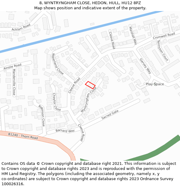 8, WYNTRYNGHAM CLOSE, HEDON, HULL, HU12 8PZ: Location map and indicative extent of plot