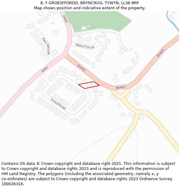 8, Y GROESFFORDD, BRYNCRUG, TYWYN, LL36 9RP: Location map and indicative extent of plot