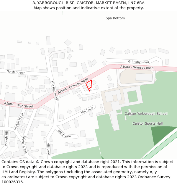 8, YARBOROUGH RISE, CAISTOR, MARKET RASEN, LN7 6RA: Location map and indicative extent of plot