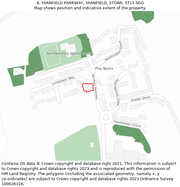 8, YARNFIELD PARKWAY, YARNFIELD, STONE, ST15 0GG: Location map and indicative extent of plot