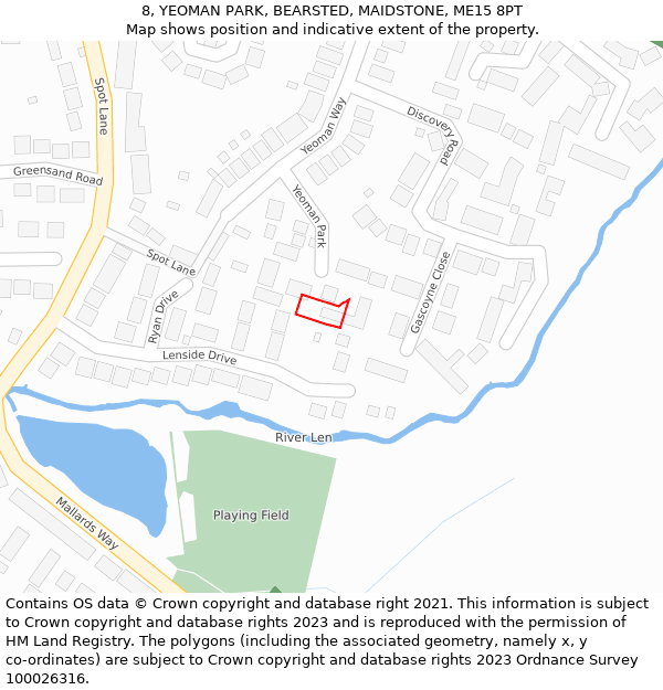 8, YEOMAN PARK, BEARSTED, MAIDSTONE, ME15 8PT: Location map and indicative extent of plot