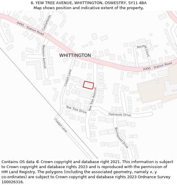 8, YEW TREE AVENUE, WHITTINGTON, OSWESTRY, SY11 4BA: Location map and indicative extent of plot