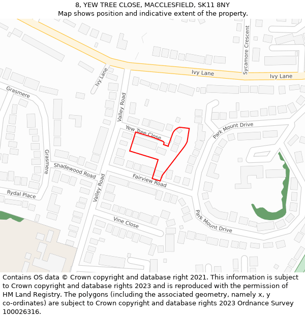 8, YEW TREE CLOSE, MACCLESFIELD, SK11 8NY: Location map and indicative extent of plot