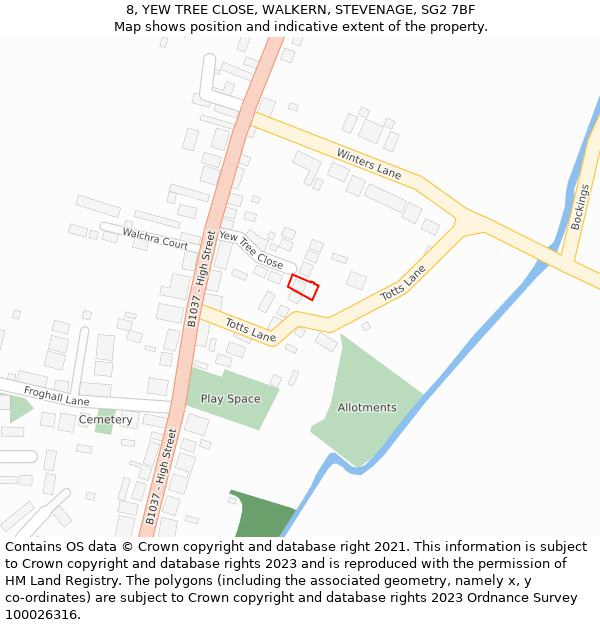 8, YEW TREE CLOSE, WALKERN, STEVENAGE, SG2 7BF: Location map and indicative extent of plot