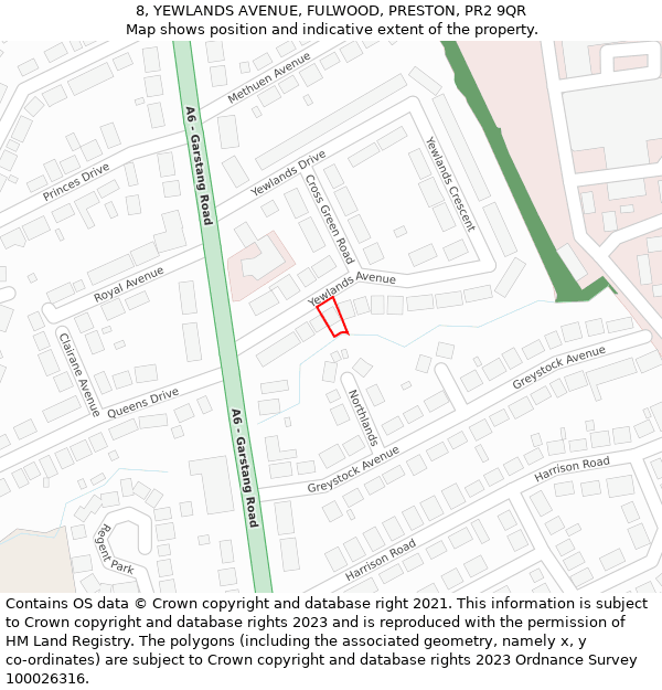 8, YEWLANDS AVENUE, FULWOOD, PRESTON, PR2 9QR: Location map and indicative extent of plot