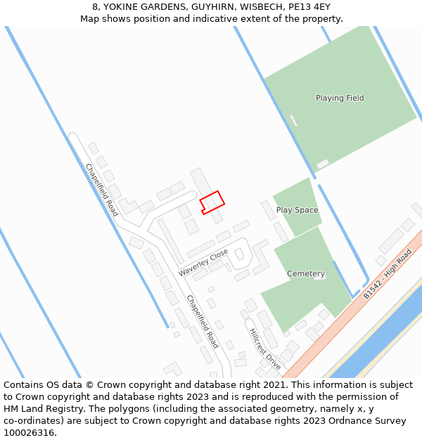 8, YOKINE GARDENS, GUYHIRN, WISBECH, PE13 4EY: Location map and indicative extent of plot