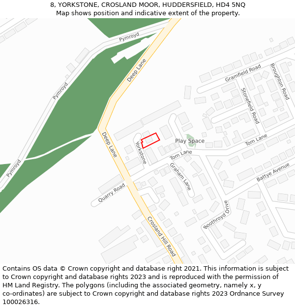 8, YORKSTONE, CROSLAND MOOR, HUDDERSFIELD, HD4 5NQ: Location map and indicative extent of plot