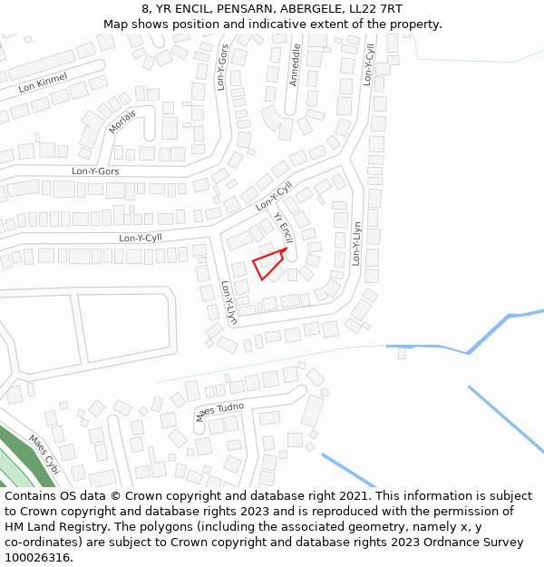 8, YR ENCIL, PENSARN, ABERGELE, LL22 7RT: Location map and indicative extent of plot