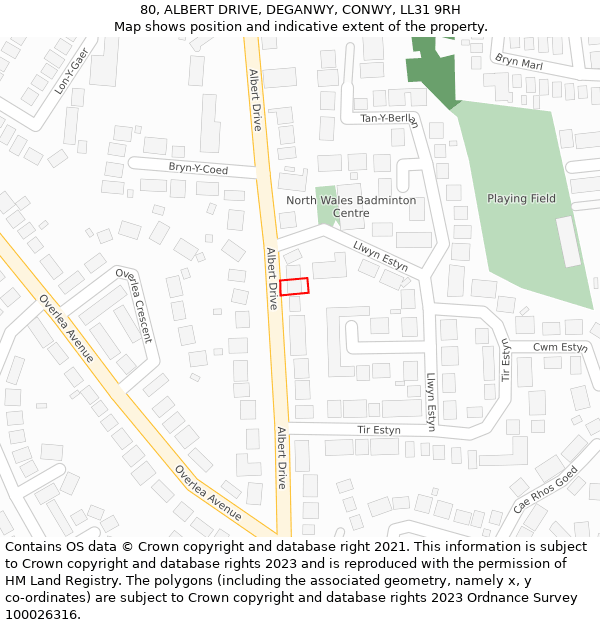 80, ALBERT DRIVE, DEGANWY, CONWY, LL31 9RH: Location map and indicative extent of plot