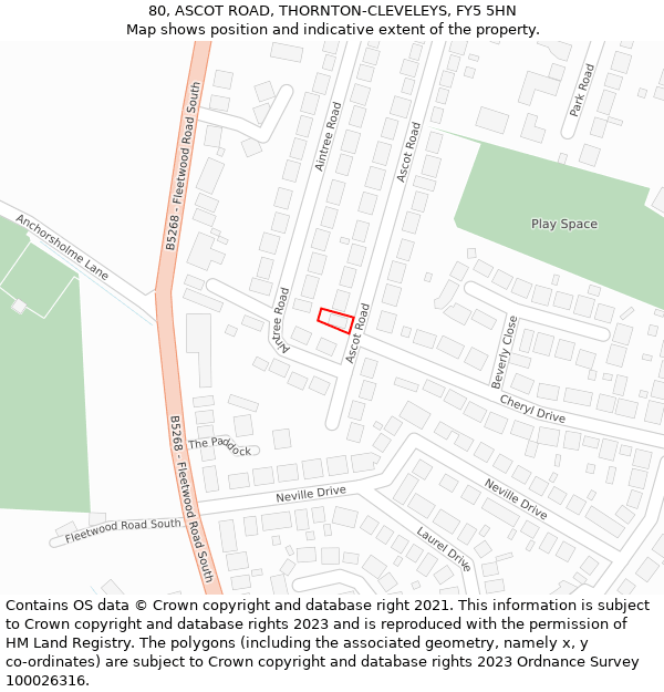 80, ASCOT ROAD, THORNTON-CLEVELEYS, FY5 5HN: Location map and indicative extent of plot