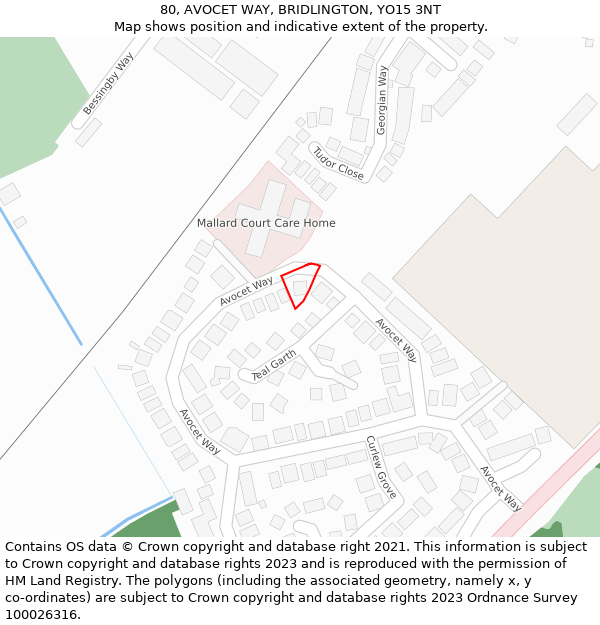 80, AVOCET WAY, BRIDLINGTON, YO15 3NT: Location map and indicative extent of plot