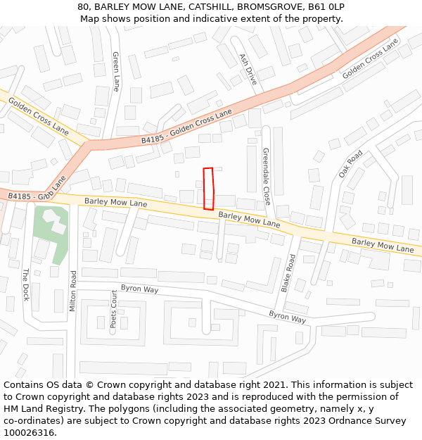 80, BARLEY MOW LANE, CATSHILL, BROMSGROVE, B61 0LP: Location map and indicative extent of plot