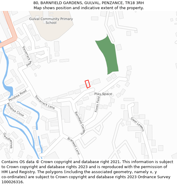 80, BARNFIELD GARDENS, GULVAL, PENZANCE, TR18 3RH: Location map and indicative extent of plot