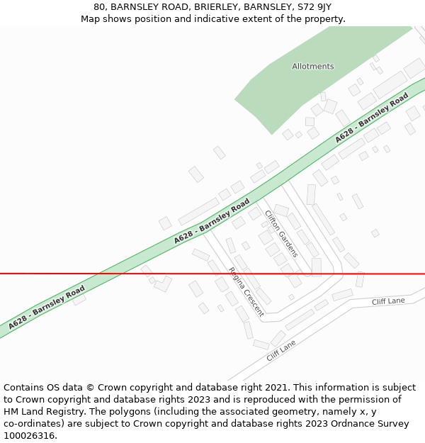 80, BARNSLEY ROAD, BRIERLEY, BARNSLEY, S72 9JY: Location map and indicative extent of plot