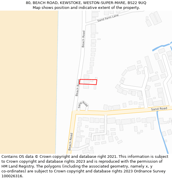 80, BEACH ROAD, KEWSTOKE, WESTON-SUPER-MARE, BS22 9UQ: Location map and indicative extent of plot
