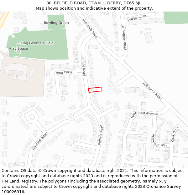 80, BELFIELD ROAD, ETWALL, DERBY, DE65 6JL: Location map and indicative extent of plot