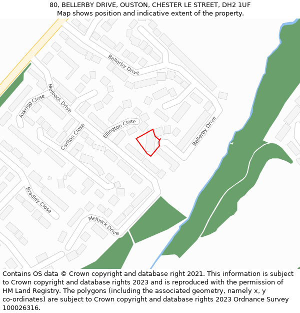 80, BELLERBY DRIVE, OUSTON, CHESTER LE STREET, DH2 1UF: Location map and indicative extent of plot