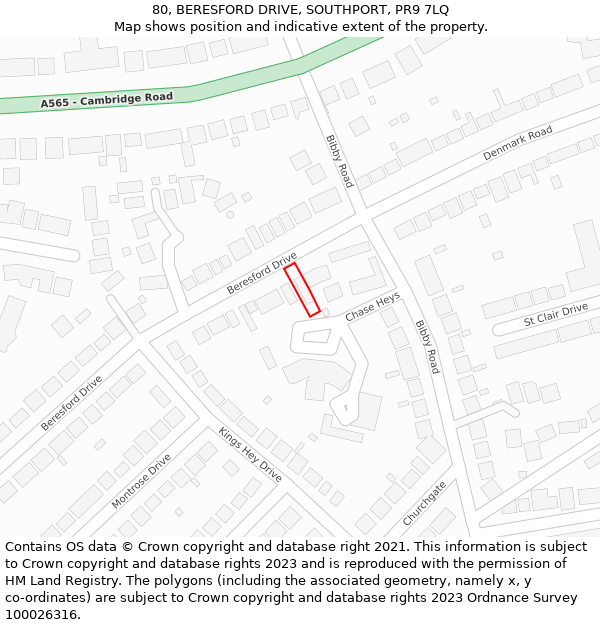 80, BERESFORD DRIVE, SOUTHPORT, PR9 7LQ: Location map and indicative extent of plot