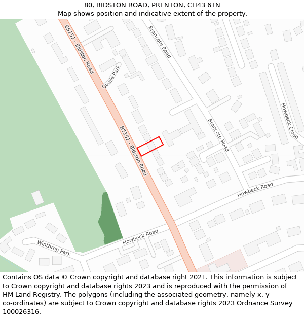 80, BIDSTON ROAD, PRENTON, CH43 6TN: Location map and indicative extent of plot