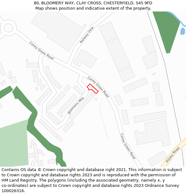 80, BLOOMERY WAY, CLAY CROSS, CHESTERFIELD, S45 9FD: Location map and indicative extent of plot