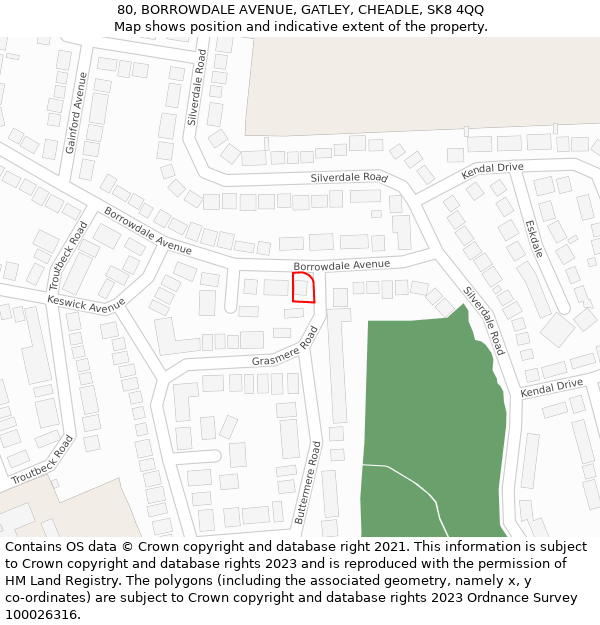 80, BORROWDALE AVENUE, GATLEY, CHEADLE, SK8 4QQ: Location map and indicative extent of plot