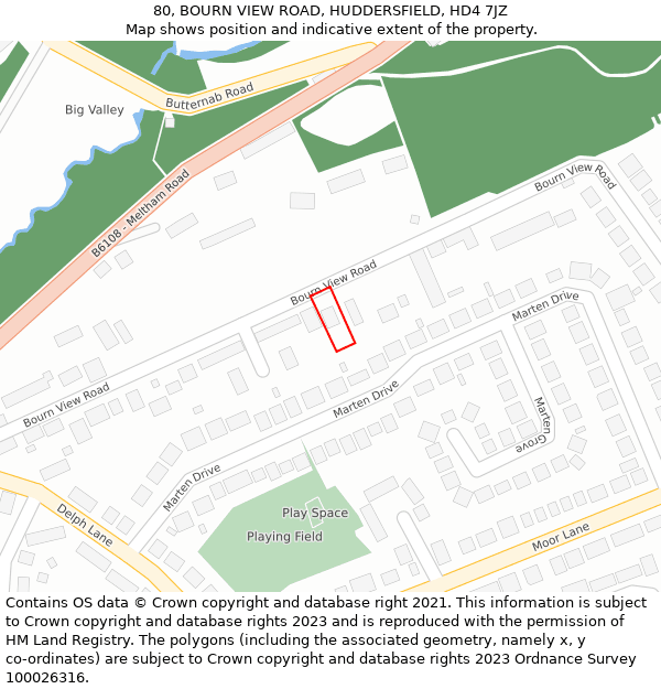 80, BOURN VIEW ROAD, HUDDERSFIELD, HD4 7JZ: Location map and indicative extent of plot