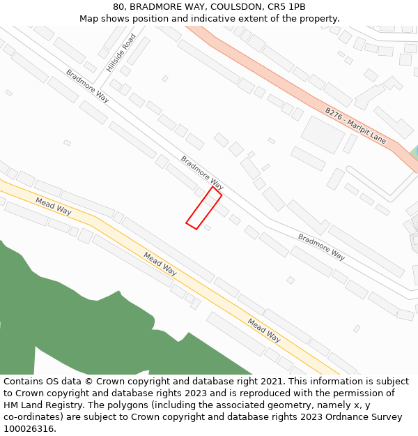 80, BRADMORE WAY, COULSDON, CR5 1PB: Location map and indicative extent of plot