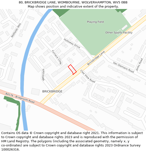 80, BRICKBRIDGE LANE, WOMBOURNE, WOLVERHAMPTON, WV5 0BB: Location map and indicative extent of plot