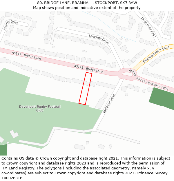 80, BRIDGE LANE, BRAMHALL, STOCKPORT, SK7 3AW: Location map and indicative extent of plot