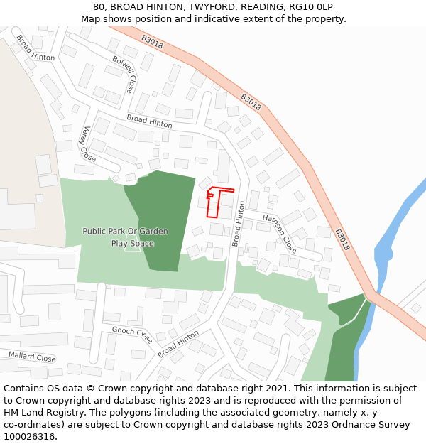 80, BROAD HINTON, TWYFORD, READING, RG10 0LP: Location map and indicative extent of plot