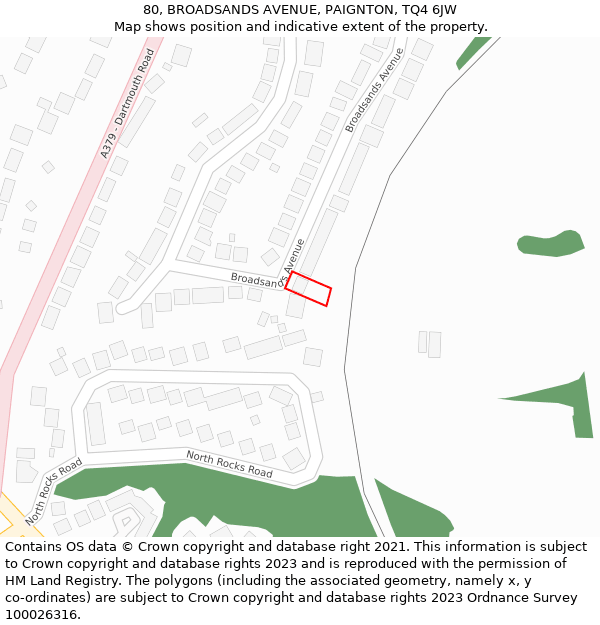 80, BROADSANDS AVENUE, PAIGNTON, TQ4 6JW: Location map and indicative extent of plot