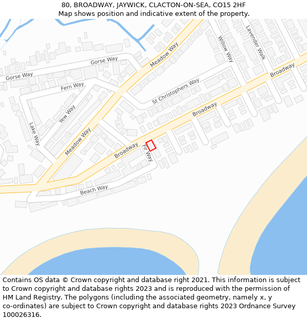 80, BROADWAY, JAYWICK, CLACTON-ON-SEA, CO15 2HF: Location map and indicative extent of plot