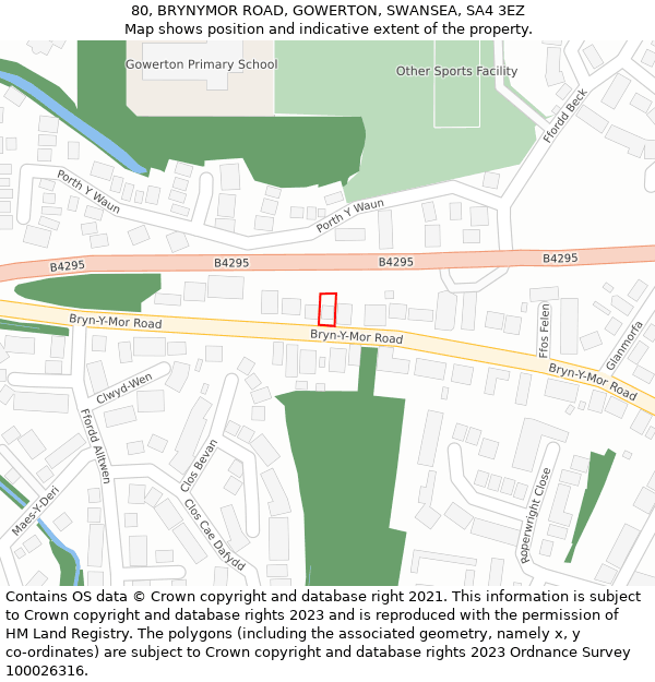 80, BRYNYMOR ROAD, GOWERTON, SWANSEA, SA4 3EZ: Location map and indicative extent of plot